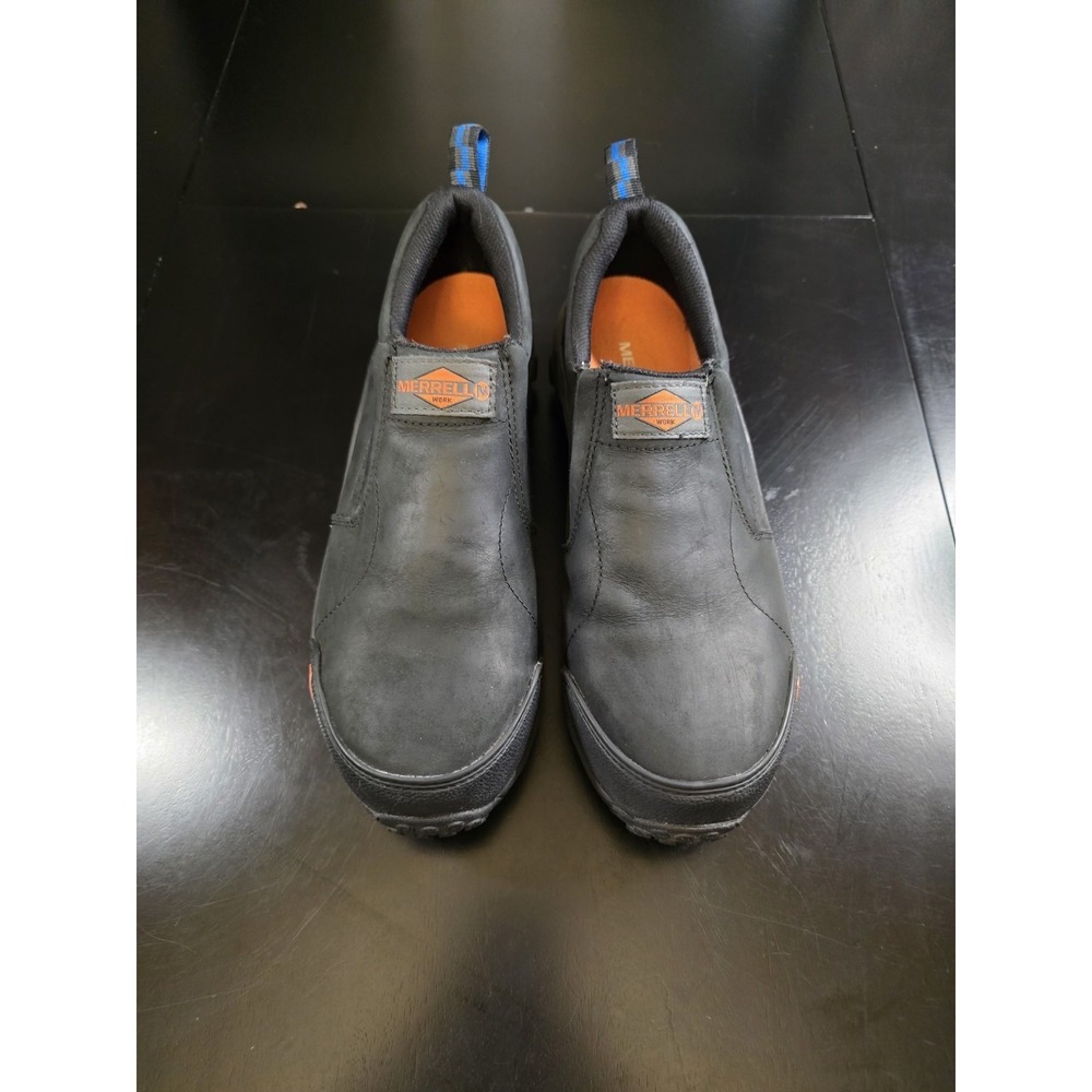 Merrell Work Jungle Moc Composite Toe Shoes‎ Black Leather Slip On Mens 8 M...